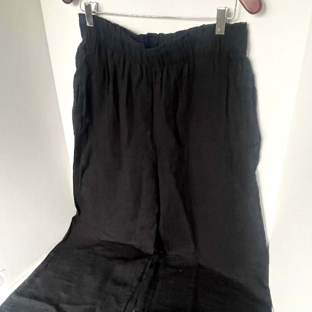 GAP Crinkle Gauze Wide Leg Pants Womens Large Tall Black Cotton Pull On - Picture 4 of 10